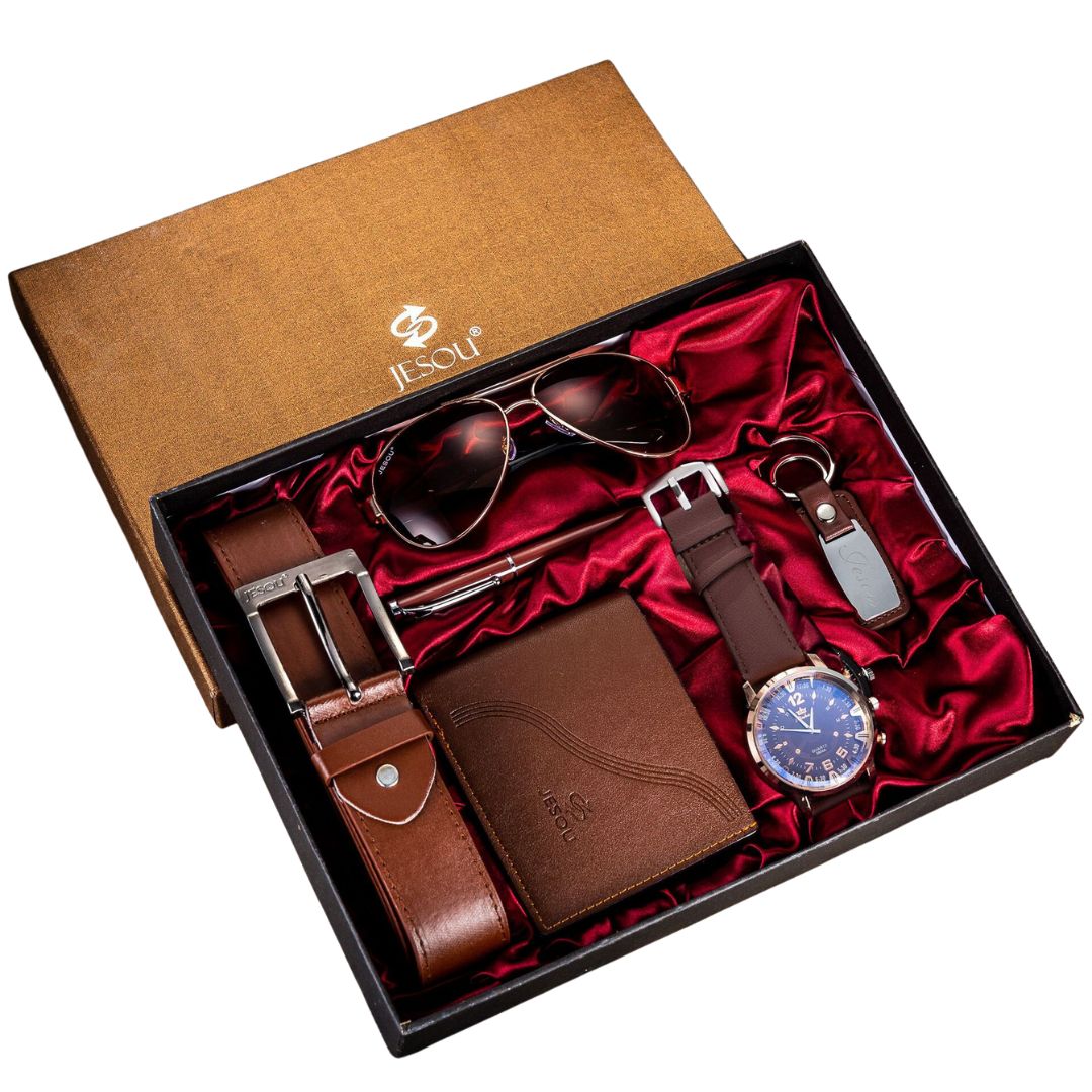 Kit Masculino Homem Moderno Com Relógio, Óculos, Carteira e Cinto
