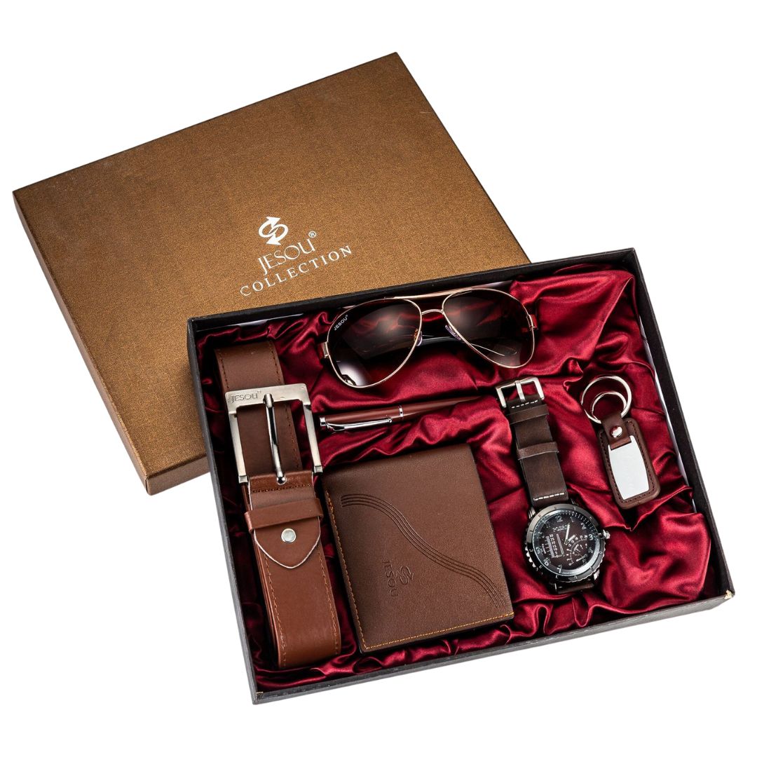 Kit Masculino Homem Moderno Com Relógio, Óculos, Carteira e Cinto