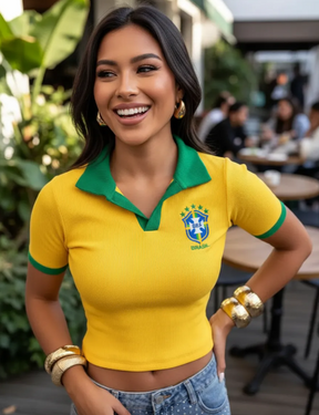 Camiseta Baby Look Brasil + Bandeira  Brinde