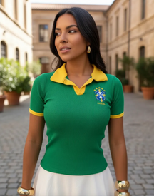 Camiseta Baby Look Brasil + Bandeira  Brinde