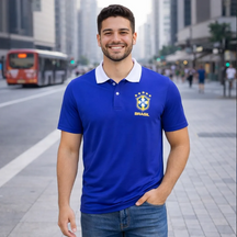 Camisa Gola Polo Do Brasil Selecao Brasileira + Bandeira Brasil de Brinde