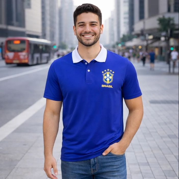 Camisa Gola Polo Do Brasil Selecao Brasileira + Bandeira Brasil de Brinde