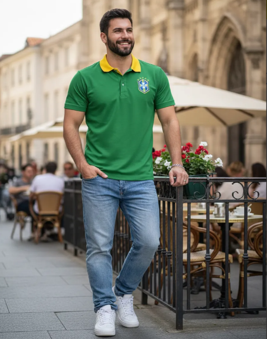 Camisa Gola Polo Do Brasil Selecao Brasileira + Bandeira Brasil de Brinde