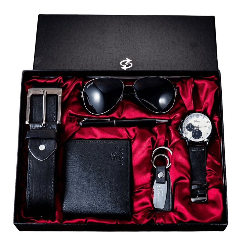 Kit Masculino Homem Moderno Com Relógio, Óculos, Carteira e Cinto
